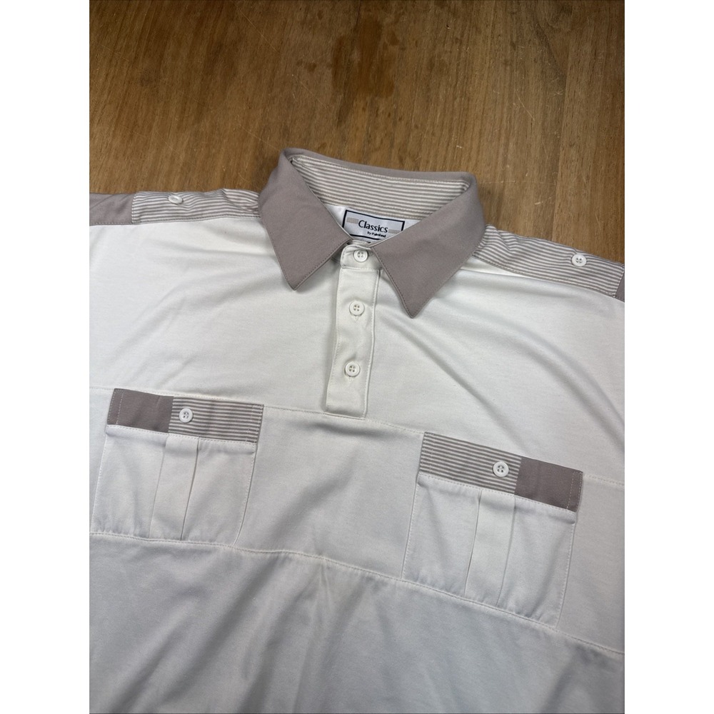 VTG Classics by Palmland Short Sleeve Polo Men L Ivory/Beige 80's Grandpa Banded